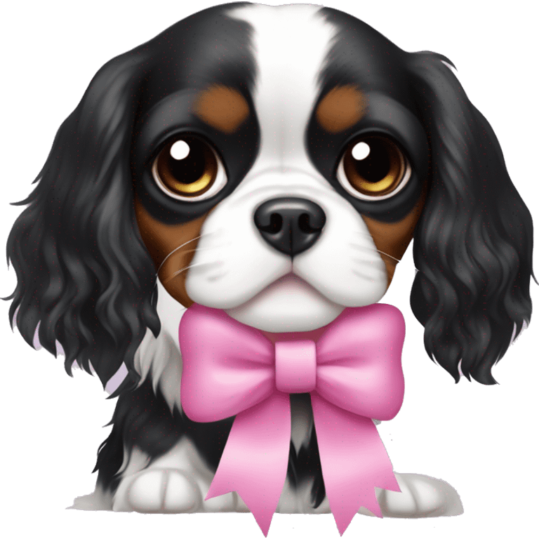 black and white cavalier king charles spaniel with a pink bow emoji