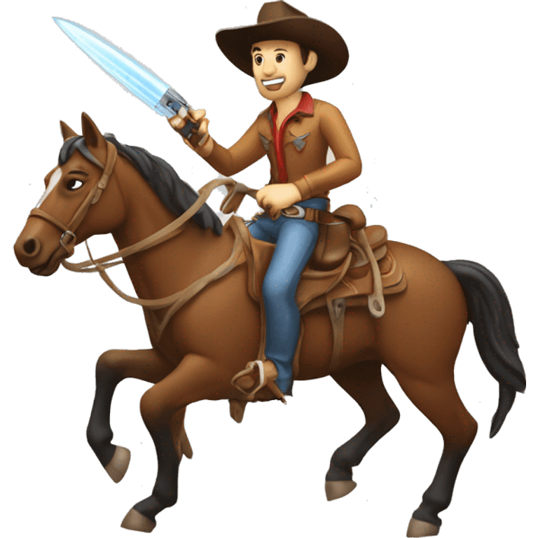 cowboy man riding a horse holding a custom laser pocket knife emoji