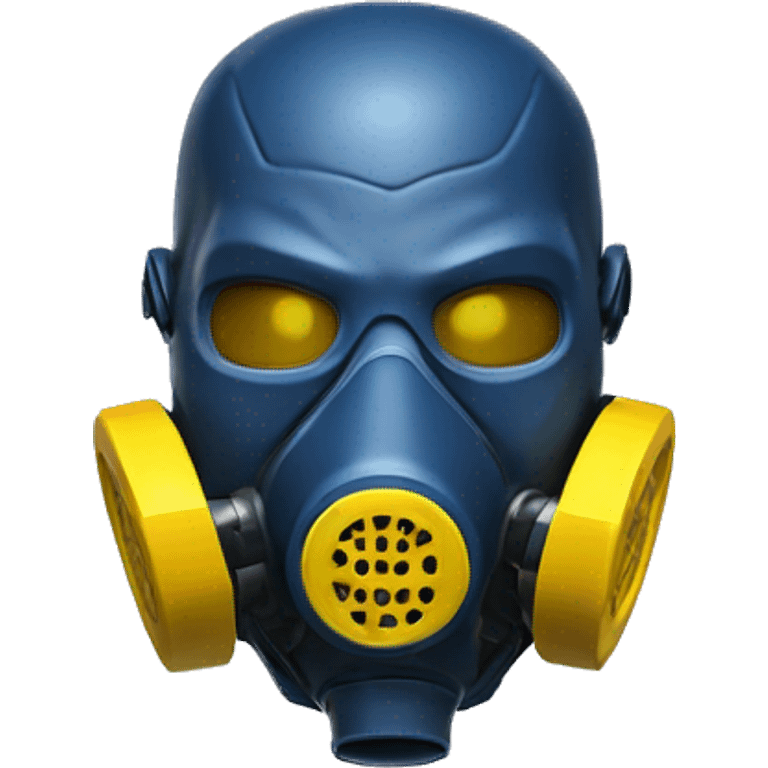 Dark Blue skin cyborg head with yellow respirator mask emoji