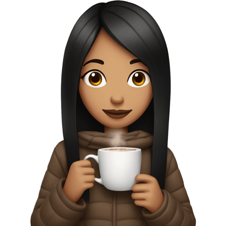 girl with black straight hair drinking hot cocoa emoji