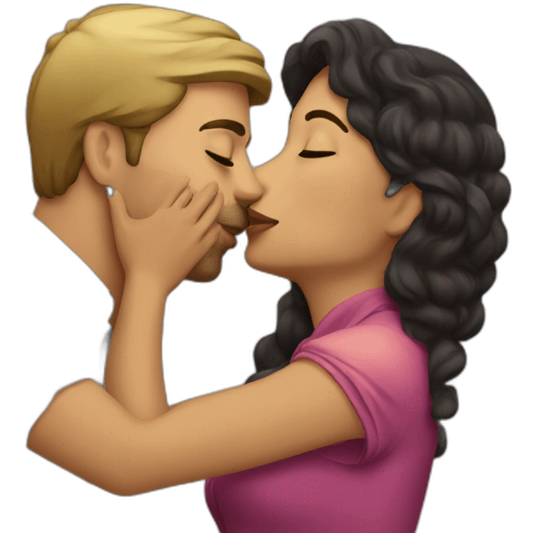 Colombian woman kissing french man emoji