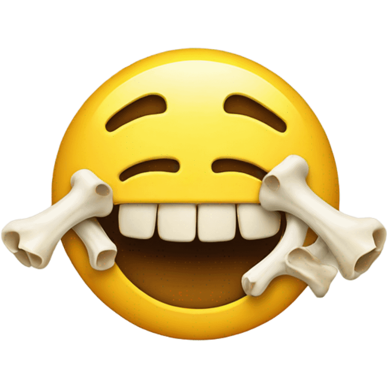 Smiley face with bone in mouth emoji