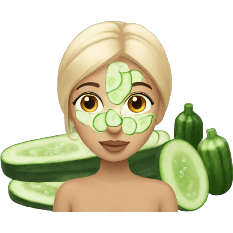 Girl having a spa day with cucumber on her face emoji