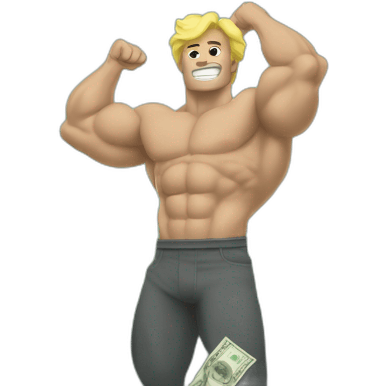 Muscle man raining dollar bills emoji