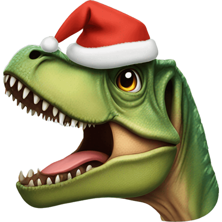 T-Rex crying with a Christmas hat emoji