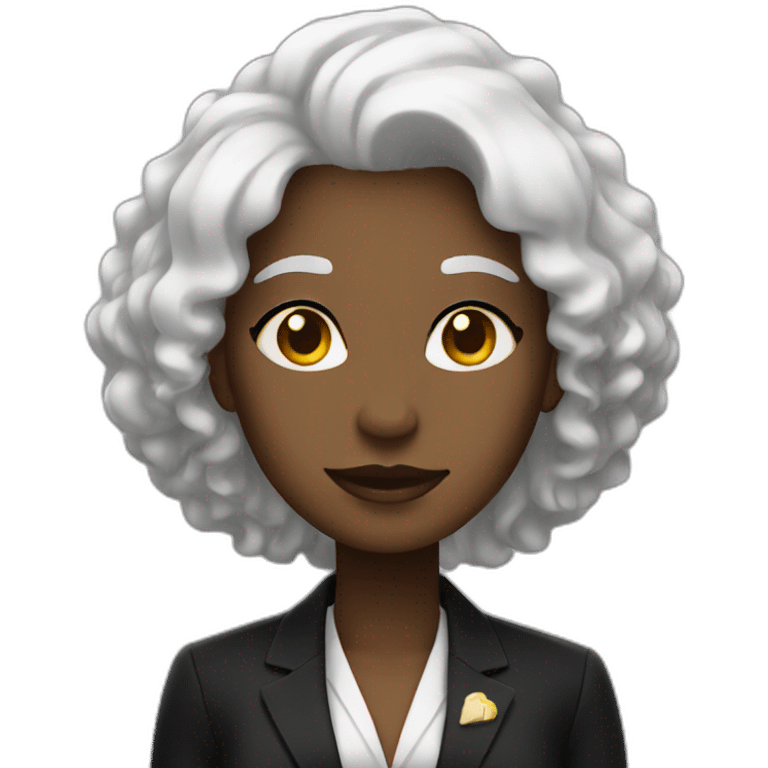 Black woman with white hair wearing a black suit emoji