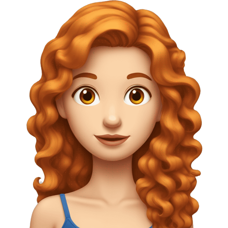 Une Fille rousse cheveux longs et aux yeux bleus , les cheveux detaché ondulé emoji