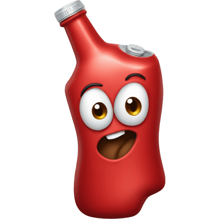 A red hearth with eyes, a mouth, and hands, looking tipsy, holding a drink bottle, with a playful, drunken expression emoji