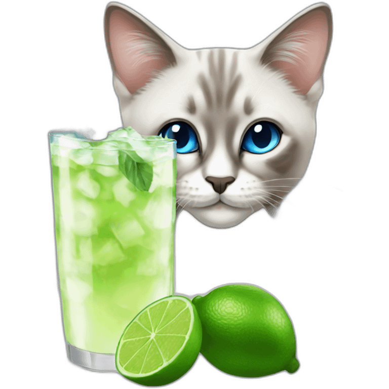 blue eyes siamois cat drinking mojito emoji