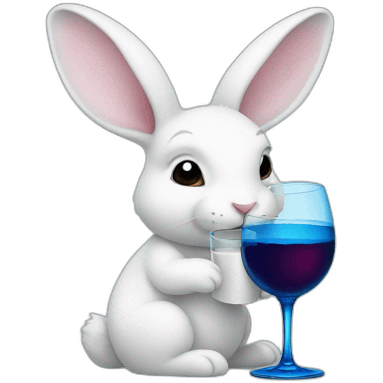 white rabbit drinking a blue wine emoji