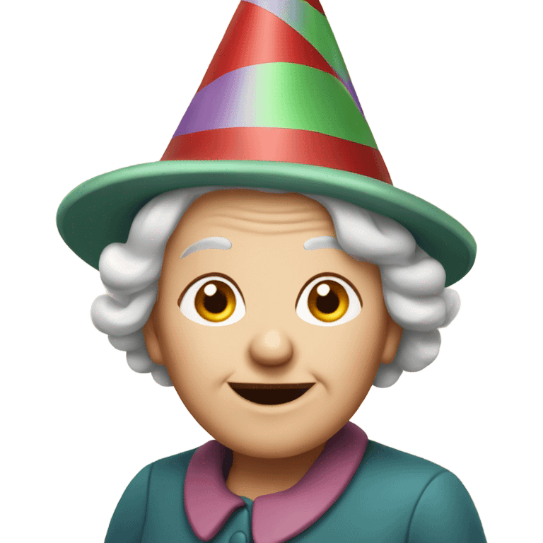 Old lady with birthday hat and red hair emoji