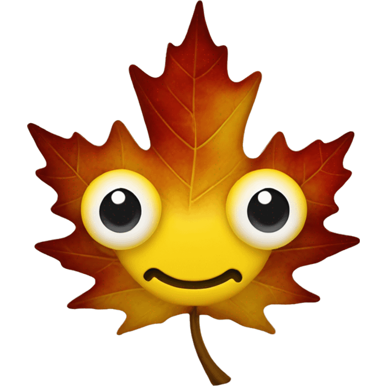 a classic yellow emoji happy face where on the eyes place has red maple leafs  emoji