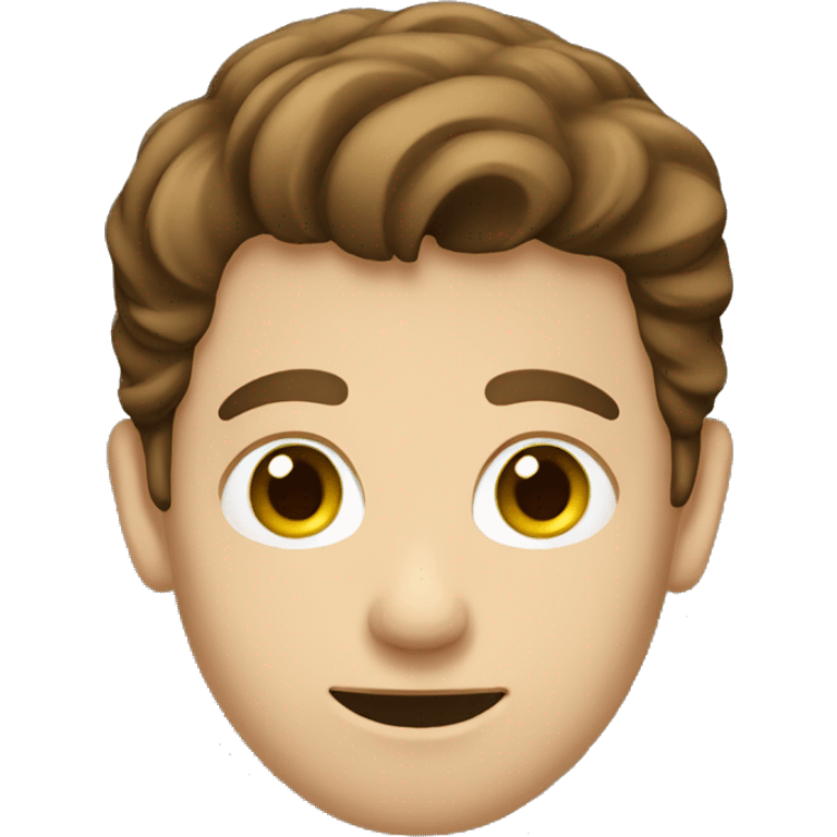 man with brown hair and green e emoji