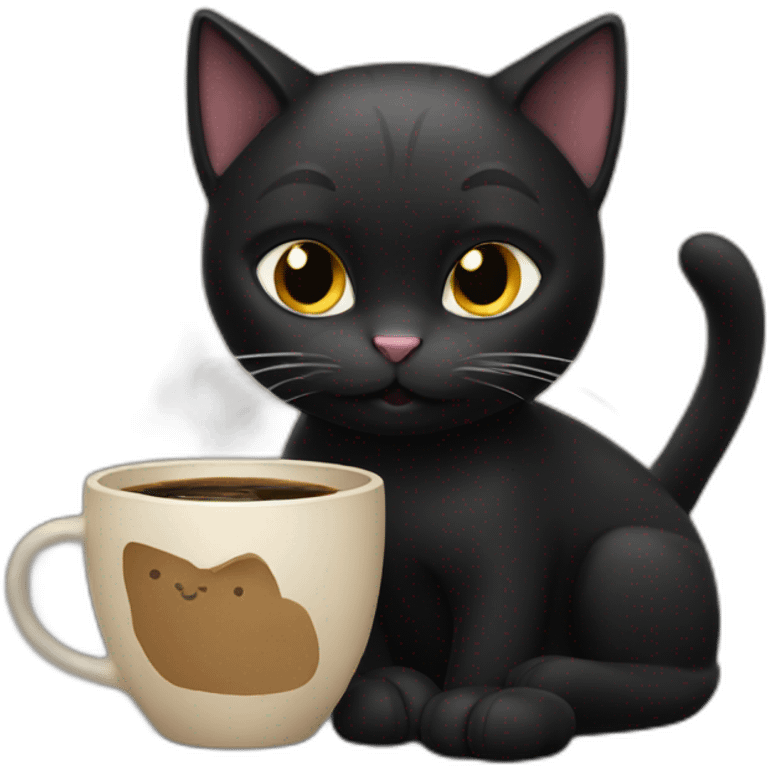 black cat drinks cofee emoji