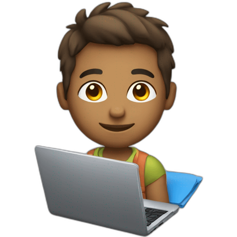 Cute programmer on his laptop, lighter skin, looking front emoji