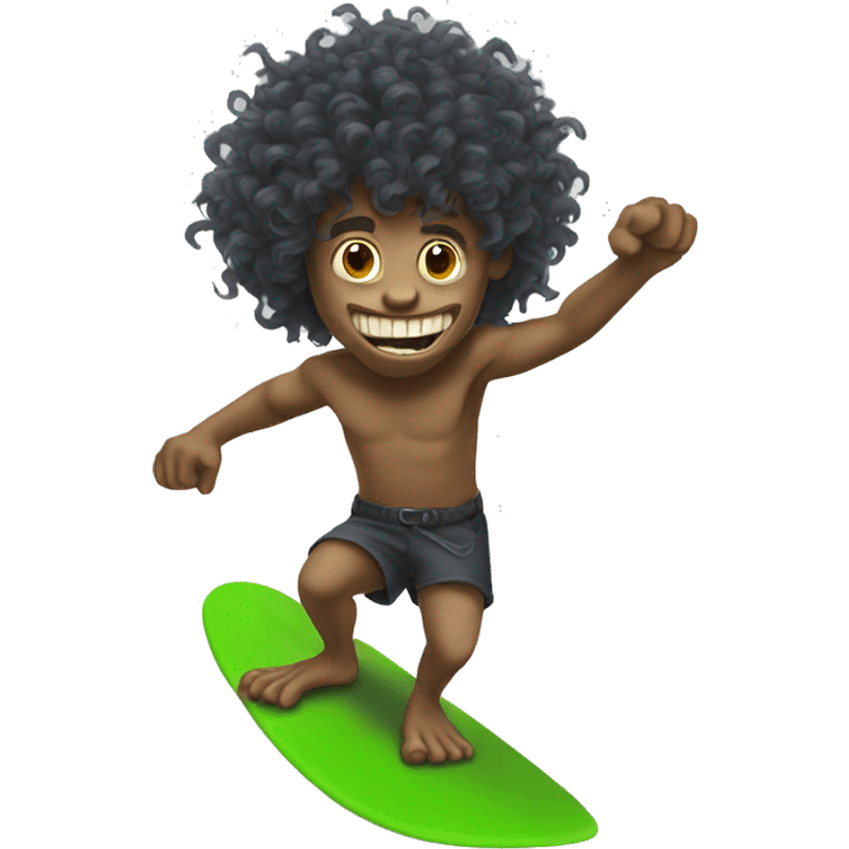 troll surfing with curly hair emoji