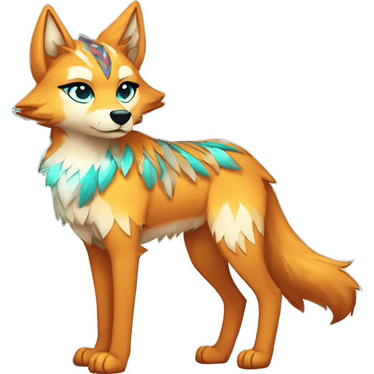 Colorful Shiny Fionbri-Falvie-sparkle-wolf-sona with tribal markings full body emoji