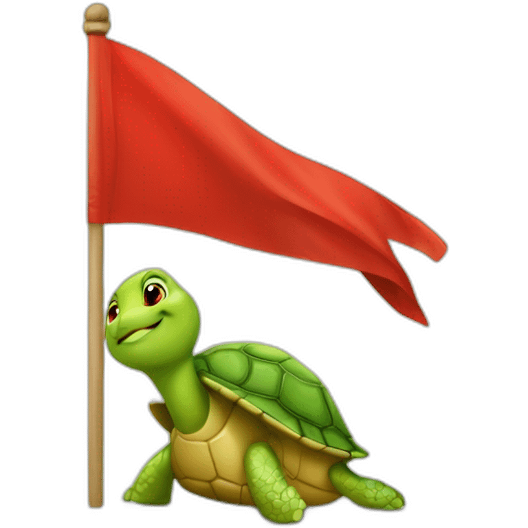 A cute little turtle with a red flag emoji