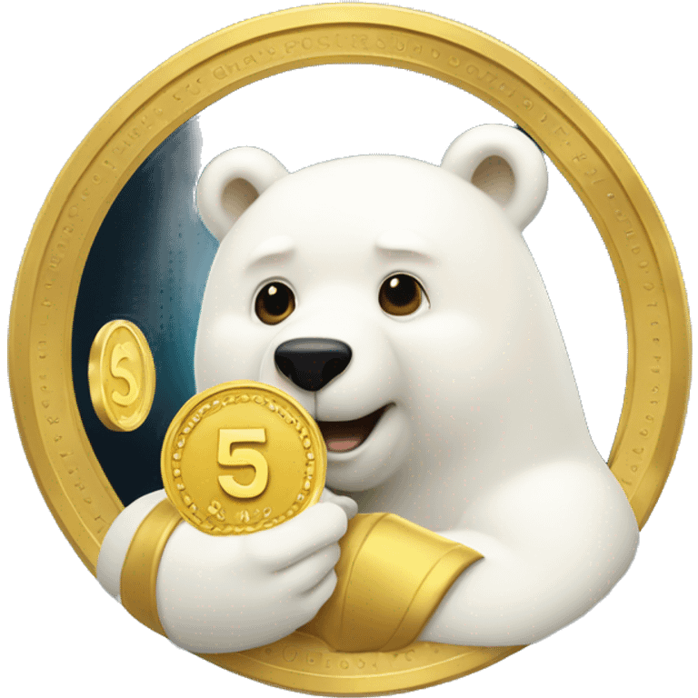 white bear with gold coin with "500" write in gold coin in hands emoji