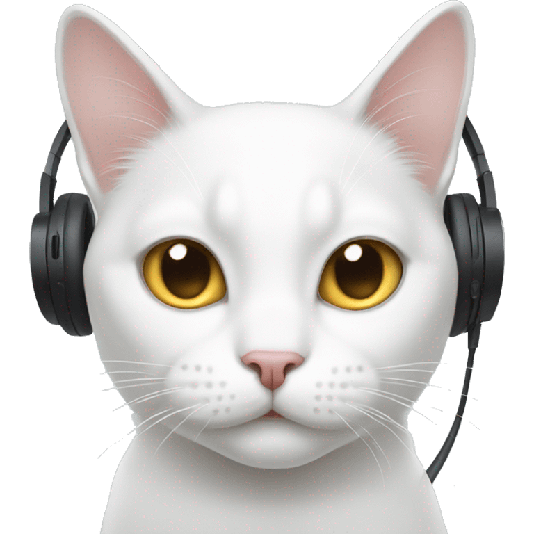 white cat using earphone emoji