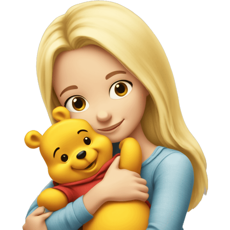 pretty long blonde girl hugging winnie the pooh emoji