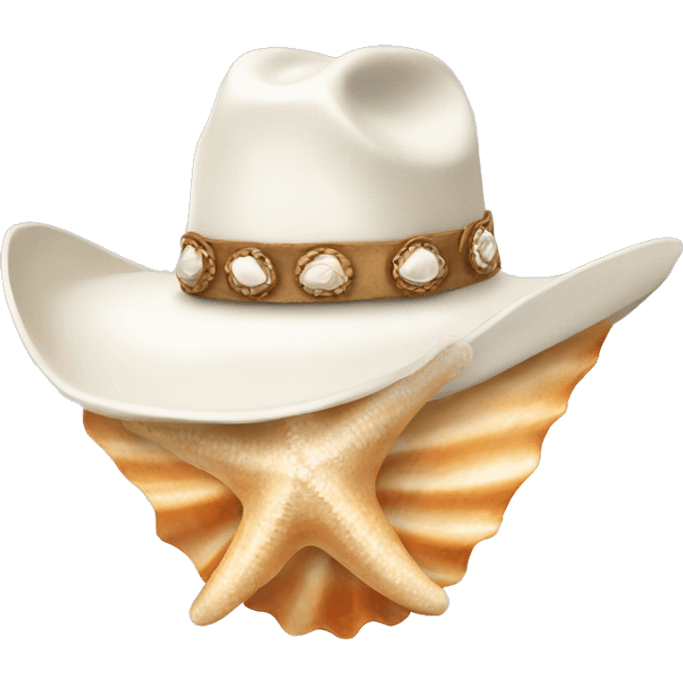 White cowgirl hat with seashell band emoji