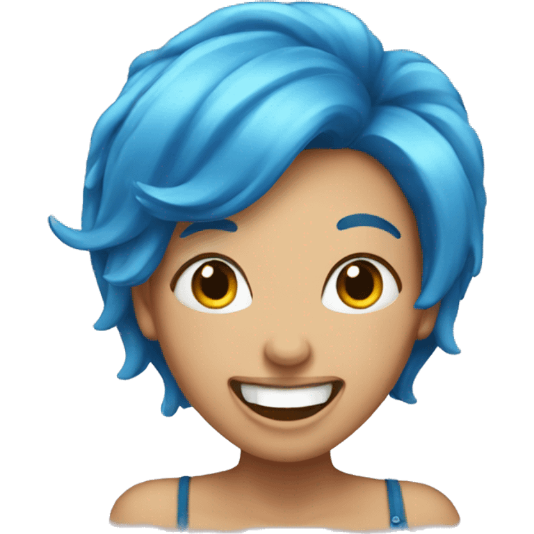 Lady laughing with blue hair emoji