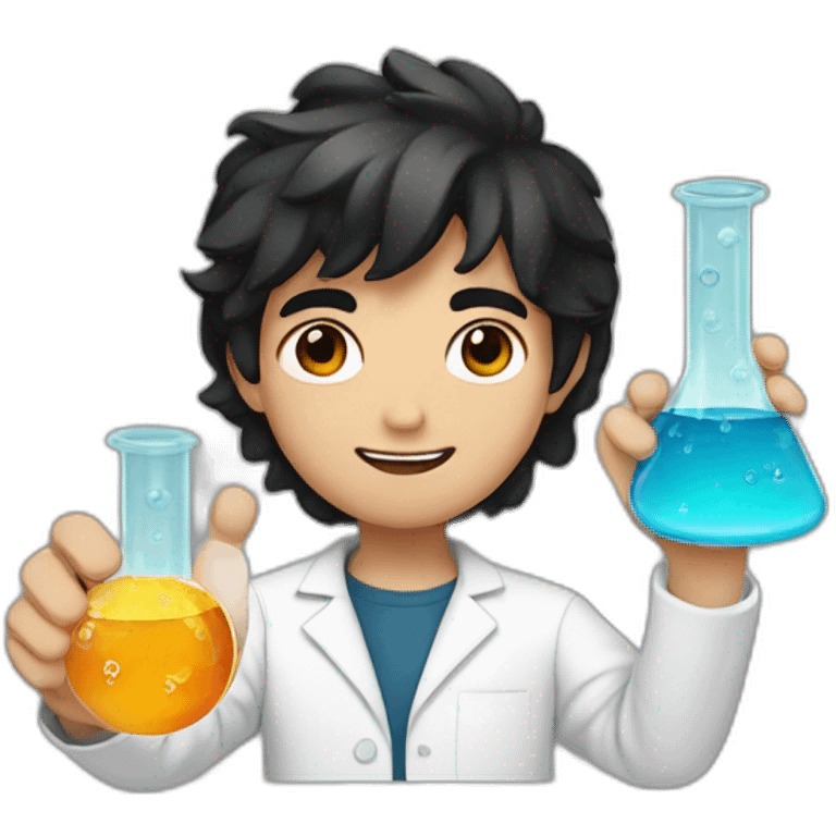 chemistry boy with black hair and his instumants on his hand emoji