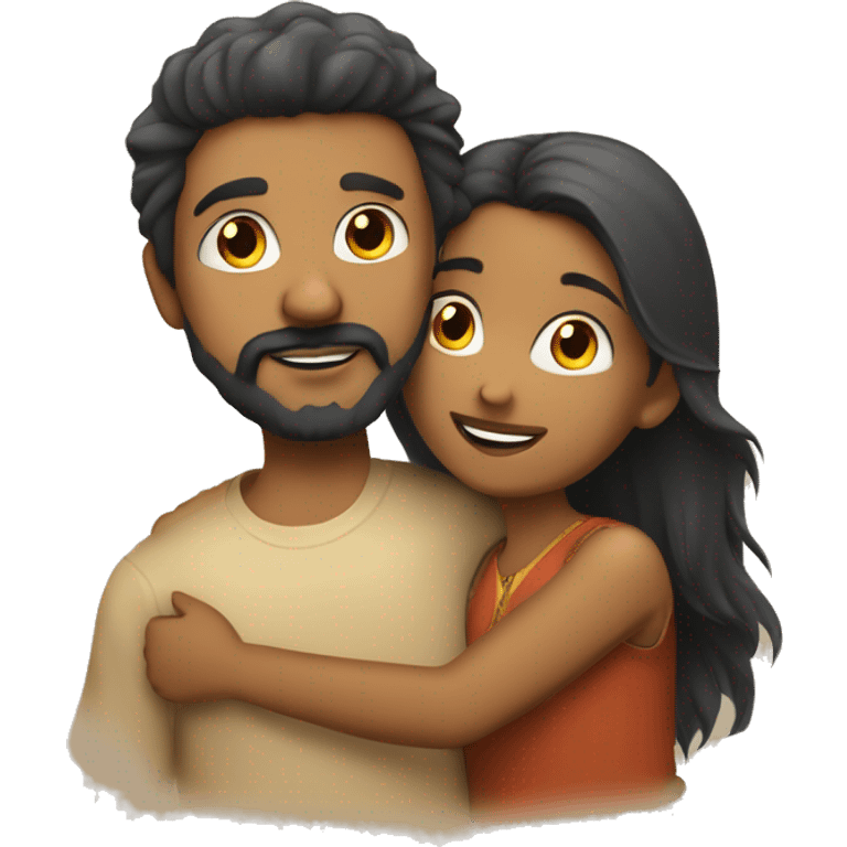 an indian girl hugging an indian boy with a beard fluffy hair and a goatee emoji