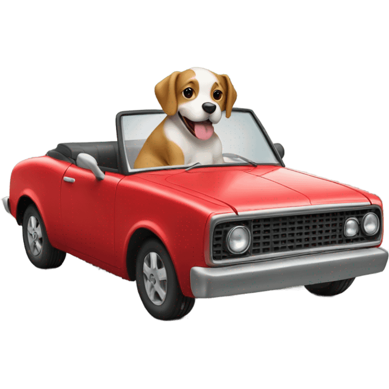 Dog riding red car emoji