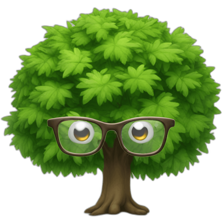 lush friendly tree with eyes wearing nerd glasses emoji