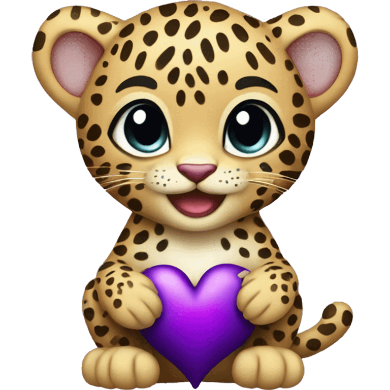 Baby leopard holding a purple heart  emoji