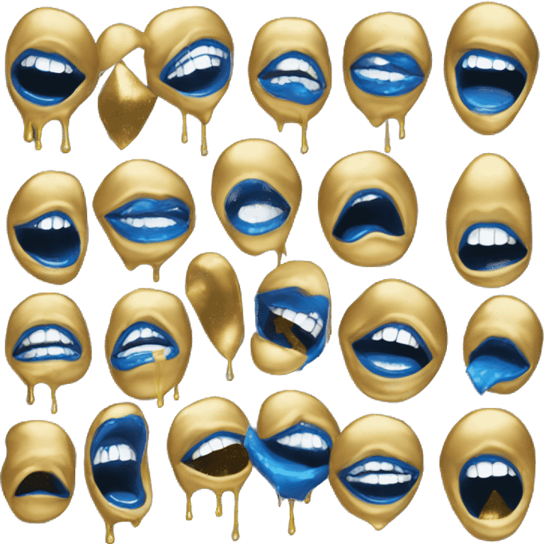 Blue lips with gold dripping off of them  emoji