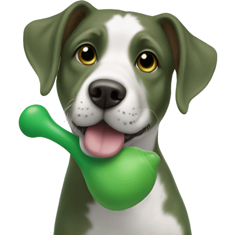 jack rustle dog holding a green dog toy emoji