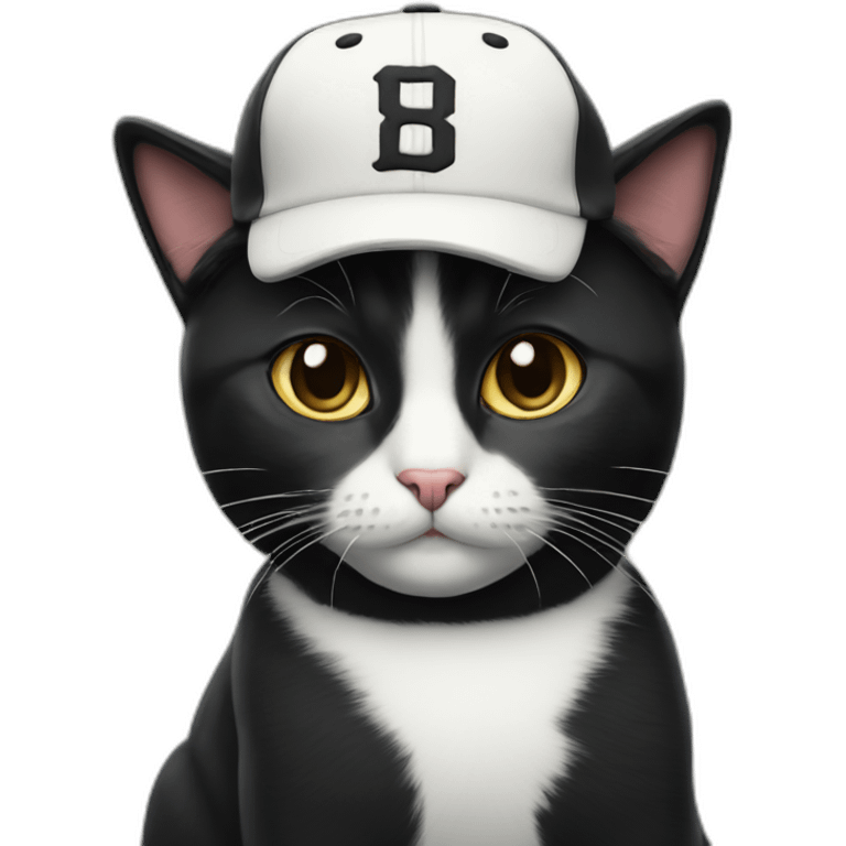 tuxedo cat wearing baseball hat emoji