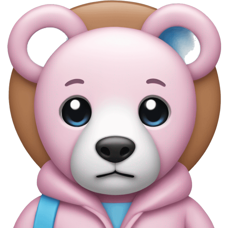 Pink Teddy with white coat and blue inner ear emoji