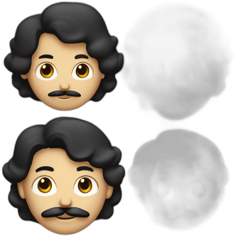 Un homme blanc avec un costume noir et une moustache noire et des cheveux noir plaqué emoji