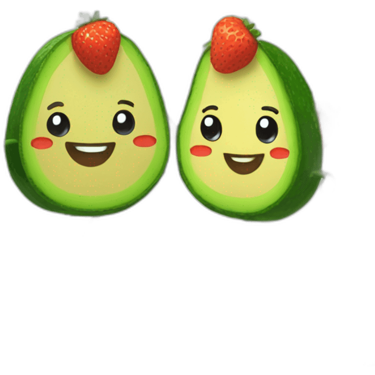 Strawberry and avocado holding hands smiling emoji