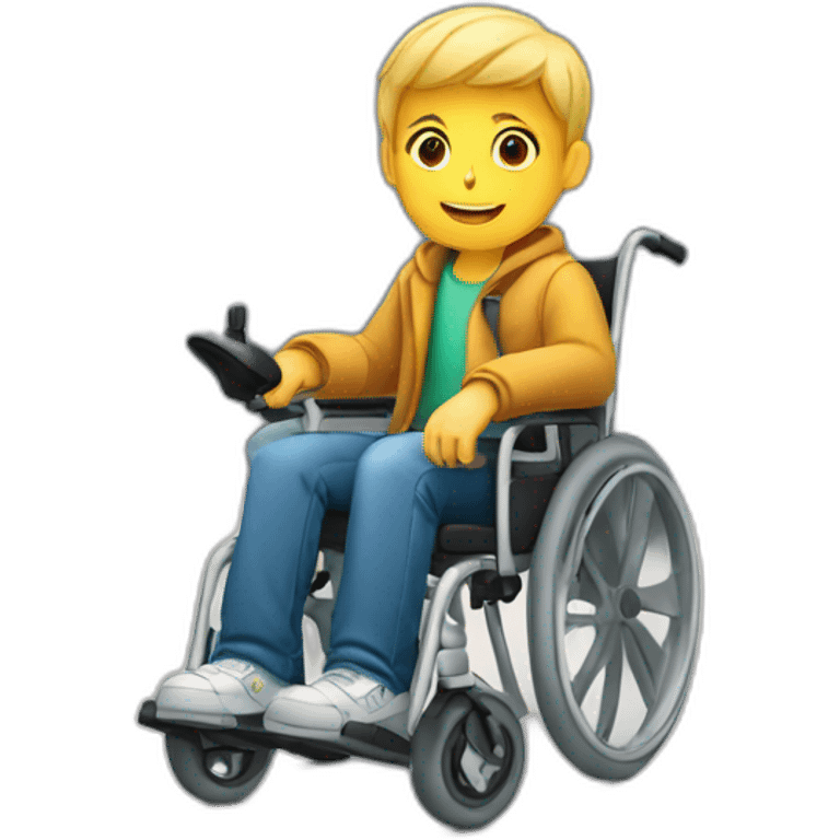 boy on wheelchair next to car emoji