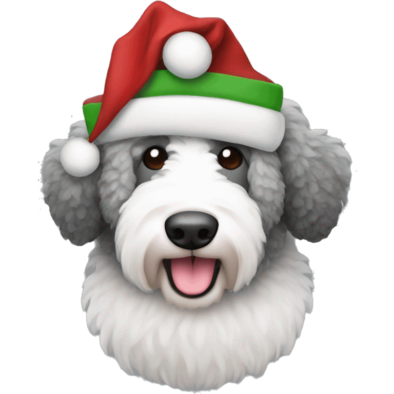 Sheepadoodle with Christmas hat emoji