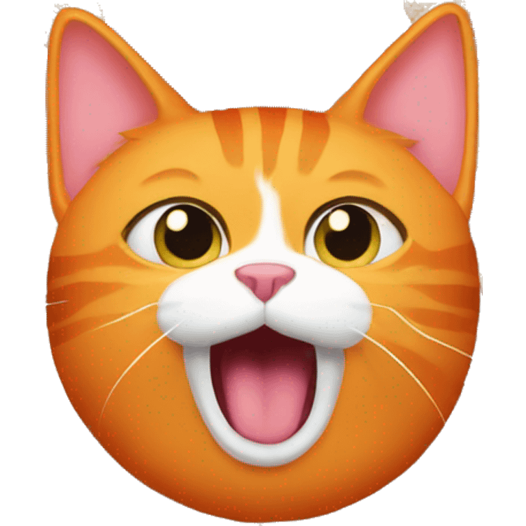 orange cat shocked with bow of cat food emoji