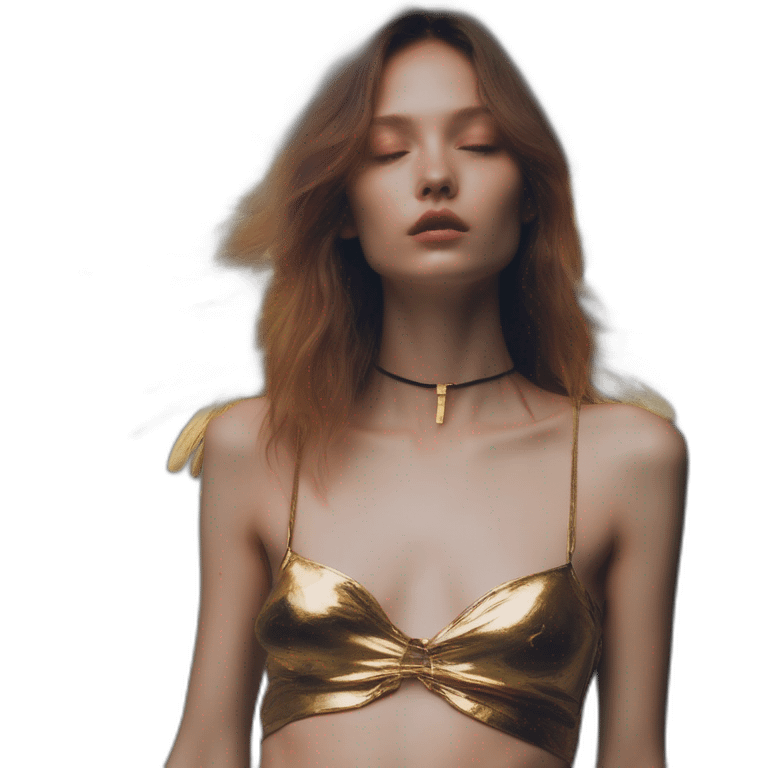 Angela Olszewska, david bellemere, Bare belly, Wings, Choker, Bathed in shadows, FOV 90 degrees, short lighting, L USM, Cold Colors, gilded technique, extremely hyper aesthetic, absurdres emoji