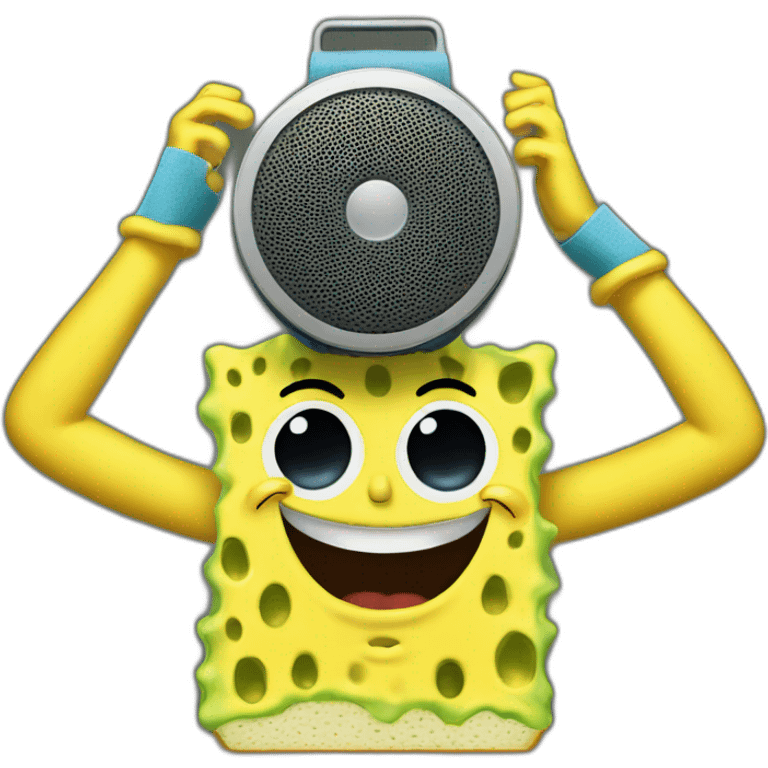 sponge bob holding a speaker over his head emoji