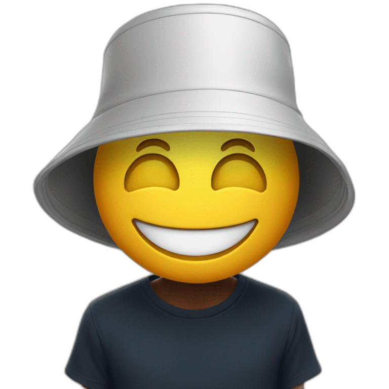 Bucket hat and a large smile floatting into the void emoji