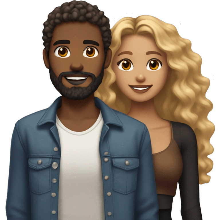 light brown skin girl with long curly brown and blonde highlights curly hair and her boyfriend with black beard and medium brown skin  emoji