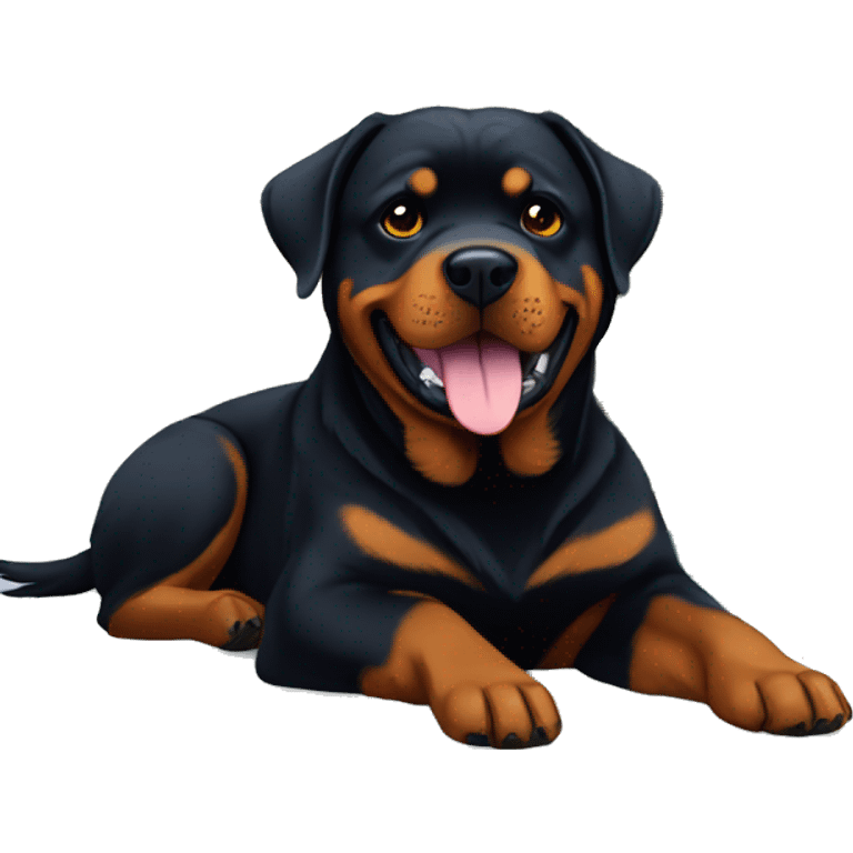 Rottweiler in christmas  day under a Christmas tree with colourful lights  emoji