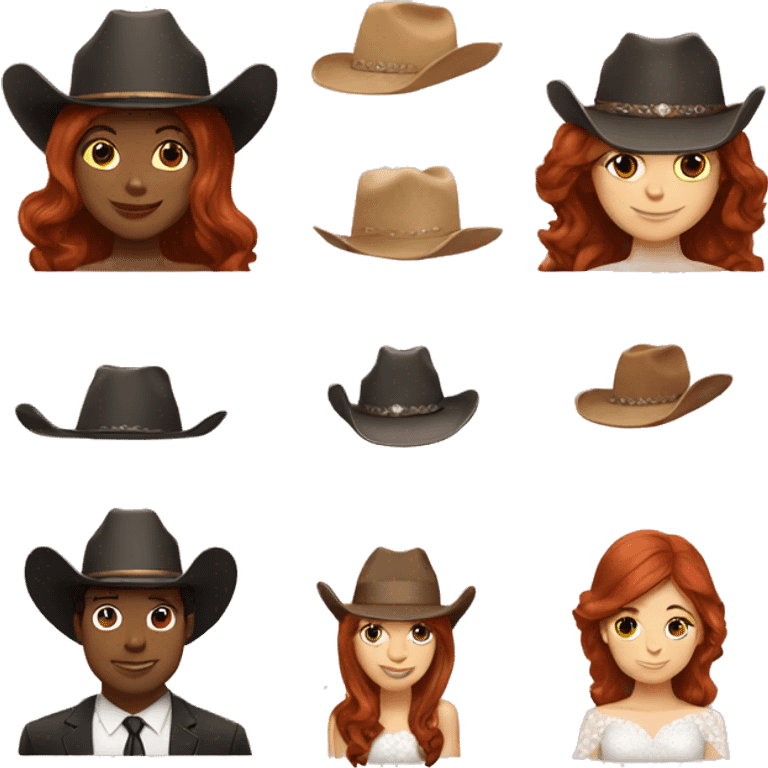 a redhead and brunette woman getting married cowboy hats emoji