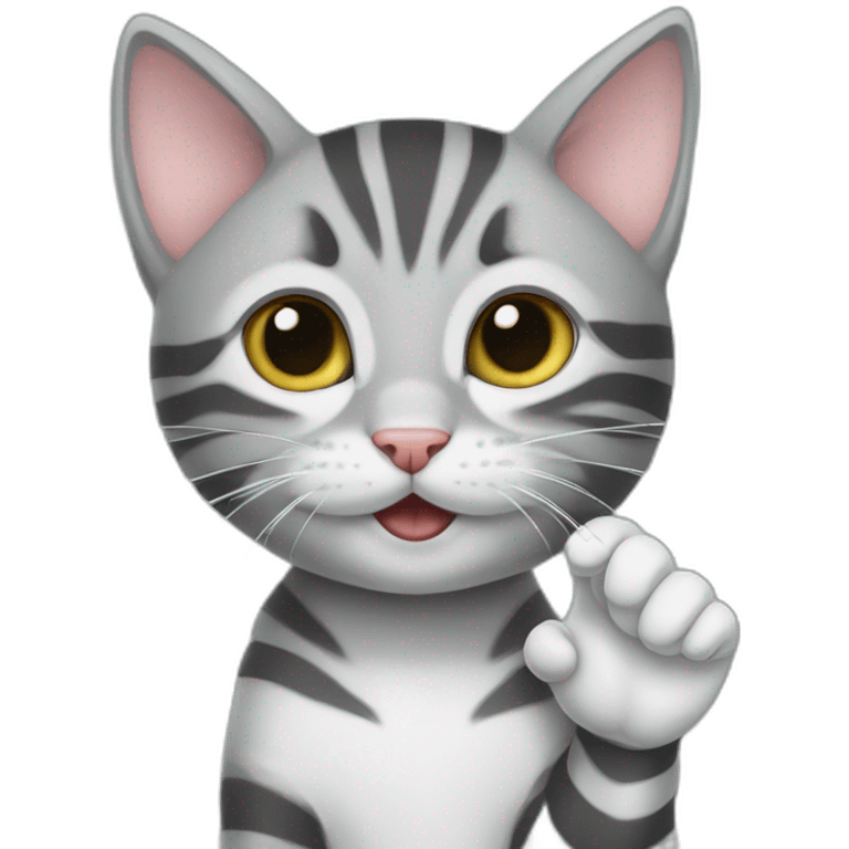 Gray striped kitten chewing on a finger emoji