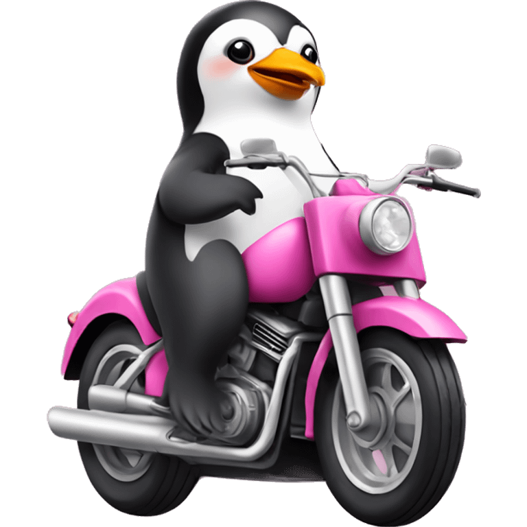 Penguin riding pink motorcycle emoji