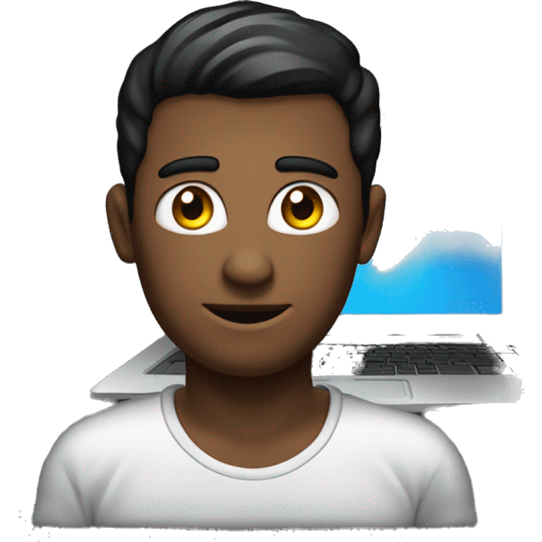 Homem atrás laptop escondendo o rosto com o capuz preto e olhos brancos no fundo preto emoji